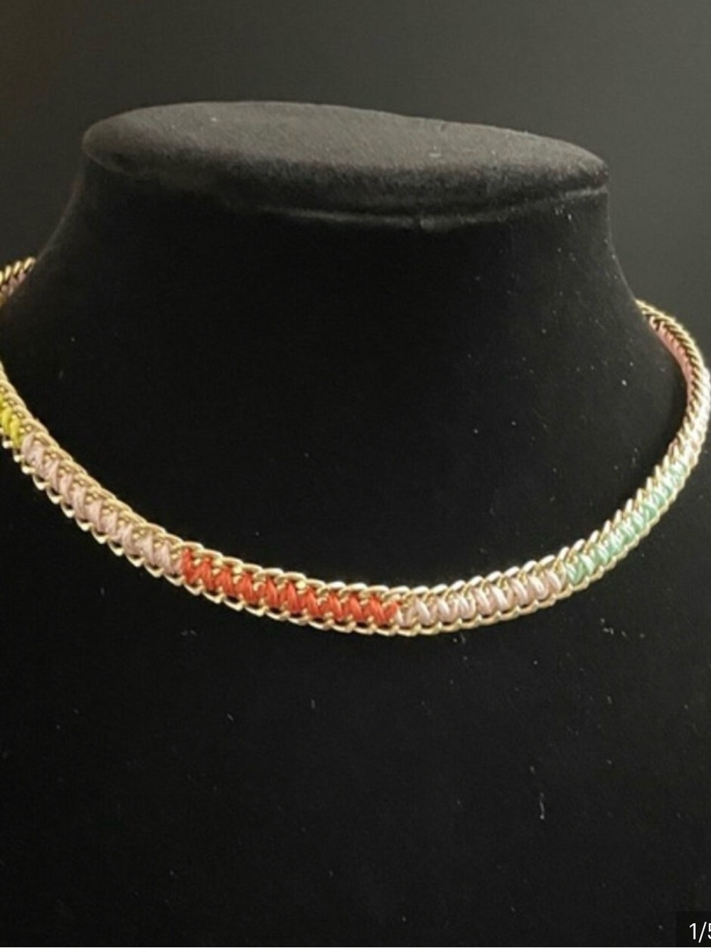 Multicolor Gold-Trim Woven Choker Necklace